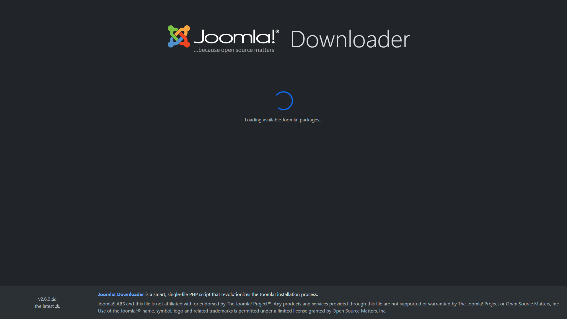 Caricamento dei pacchetti Joomla disponibili