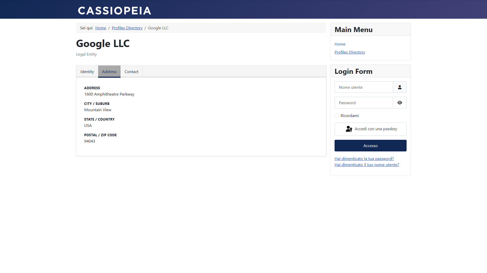 Layout a tab per il profilo singolo